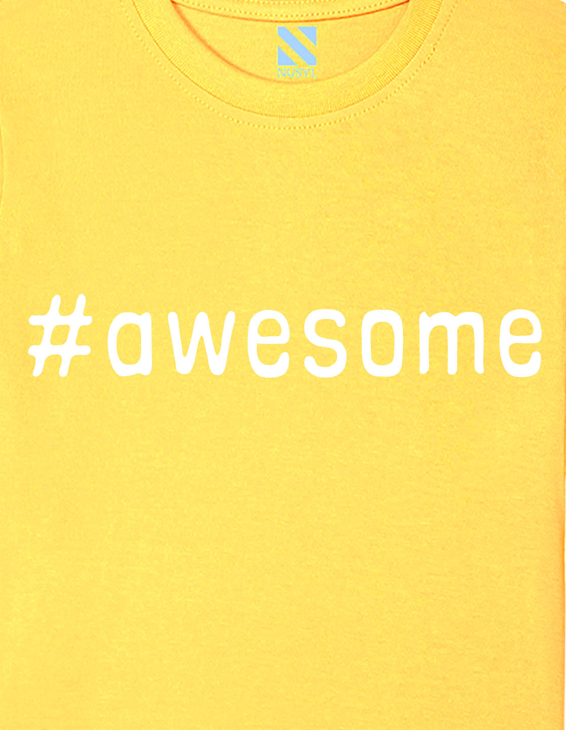 Nusyl Boys Yellow Awesome Text Printed Short sleeve Cotton Blend Oversized T-shirts