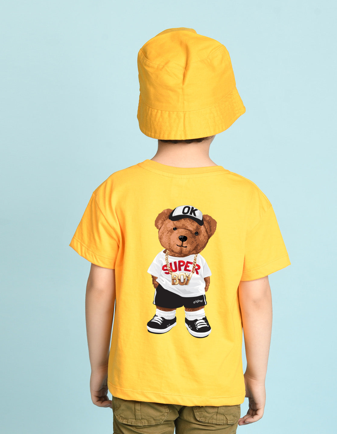 Nusyl Boys Yellow Awesome Text Printed Short sleeve Cotton Blend Oversized T-shirts