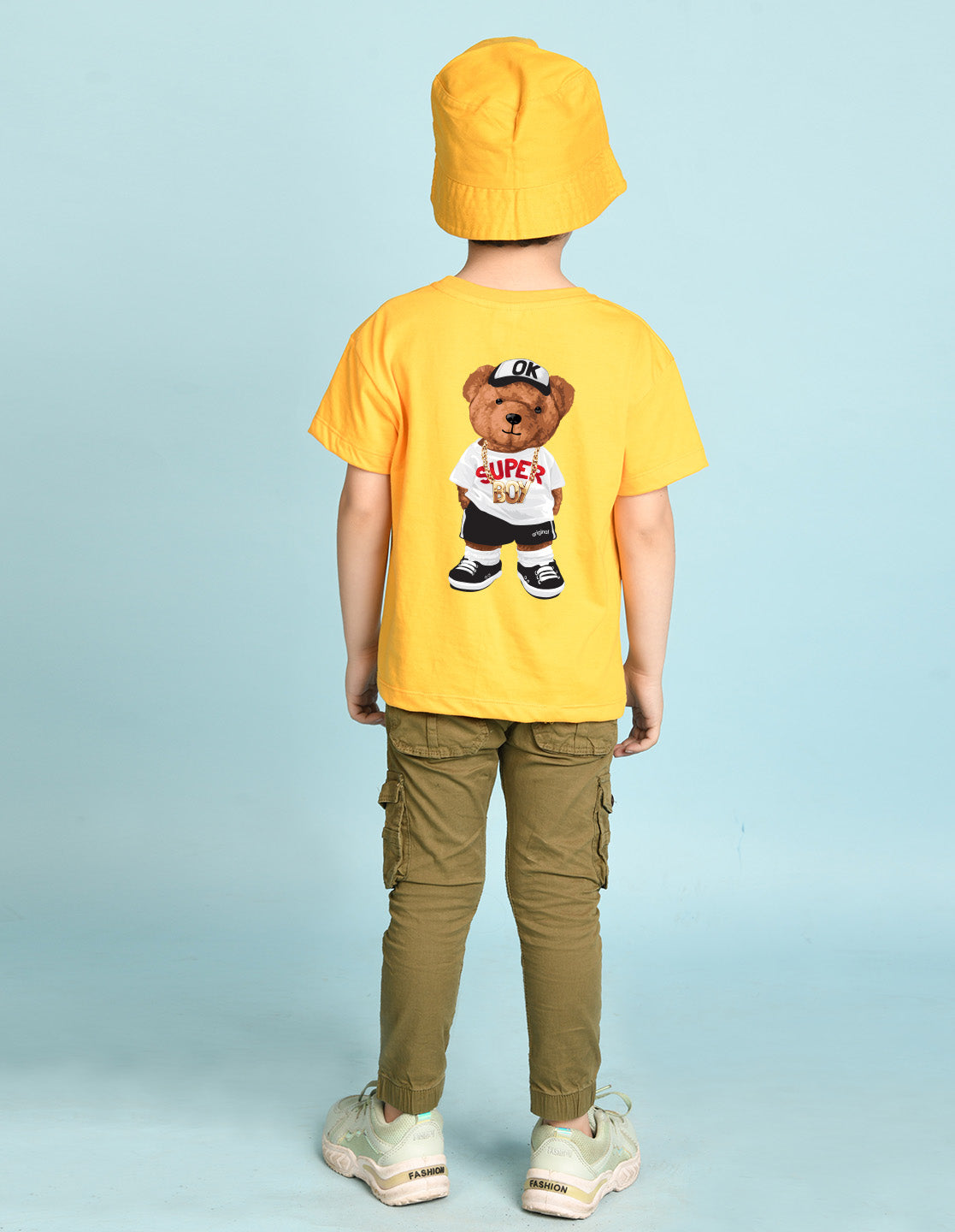 Nusyl Boys Yellow Awesome Text Printed Short sleeve Cotton Blend Oversized T-shirts