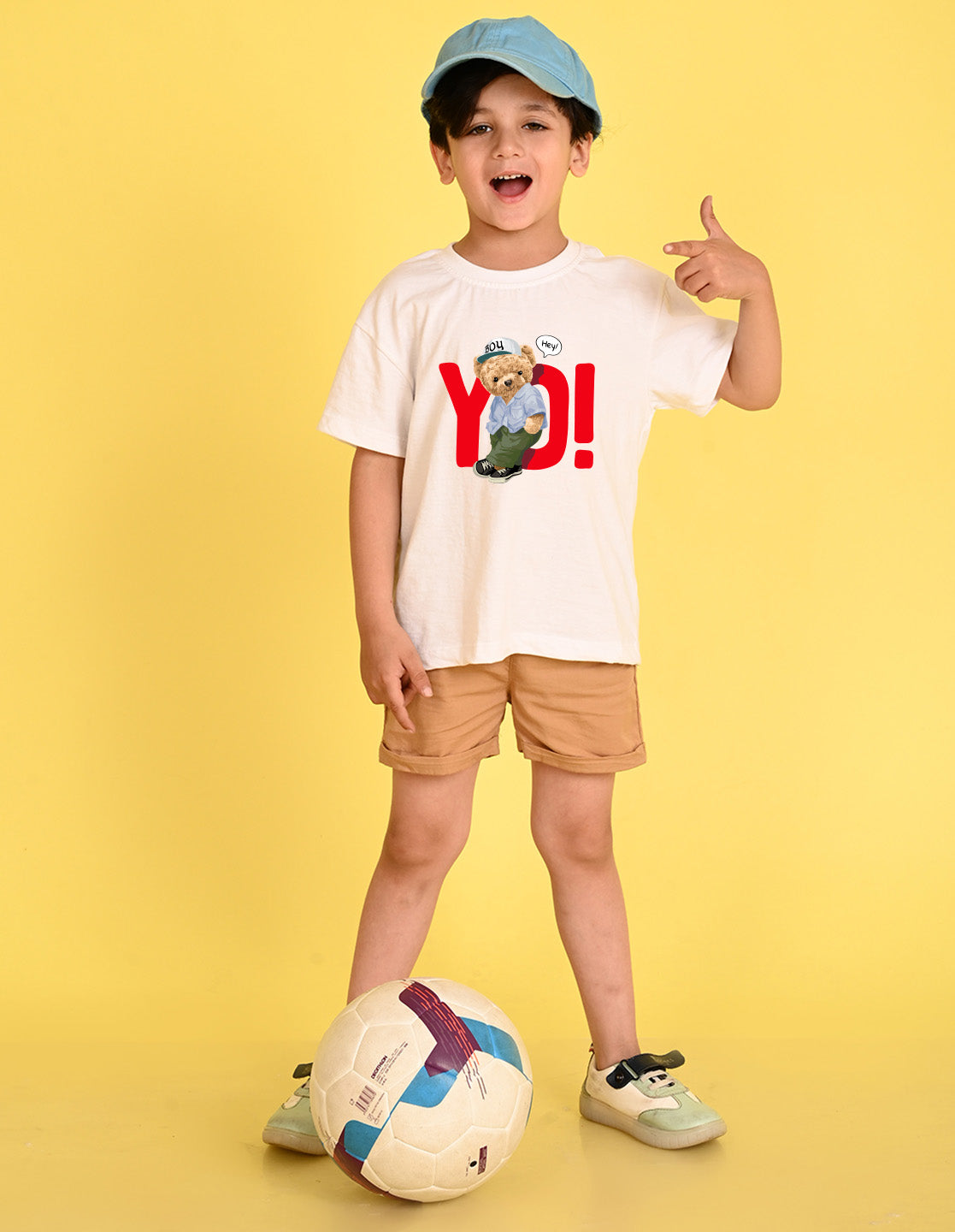 Nusyl Boys White Teddy Bear & Text Printed Short sleeve Cotton Blend Oversized T-shirts
