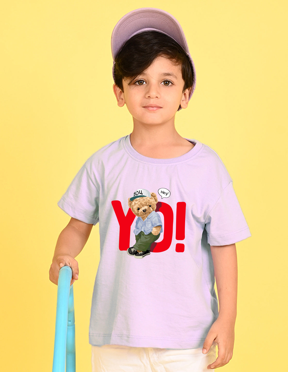 Nusyl Boys Lilac Teddy Bear & Text Printed Short sleeve Cotton Blend Oversized T-shirts
