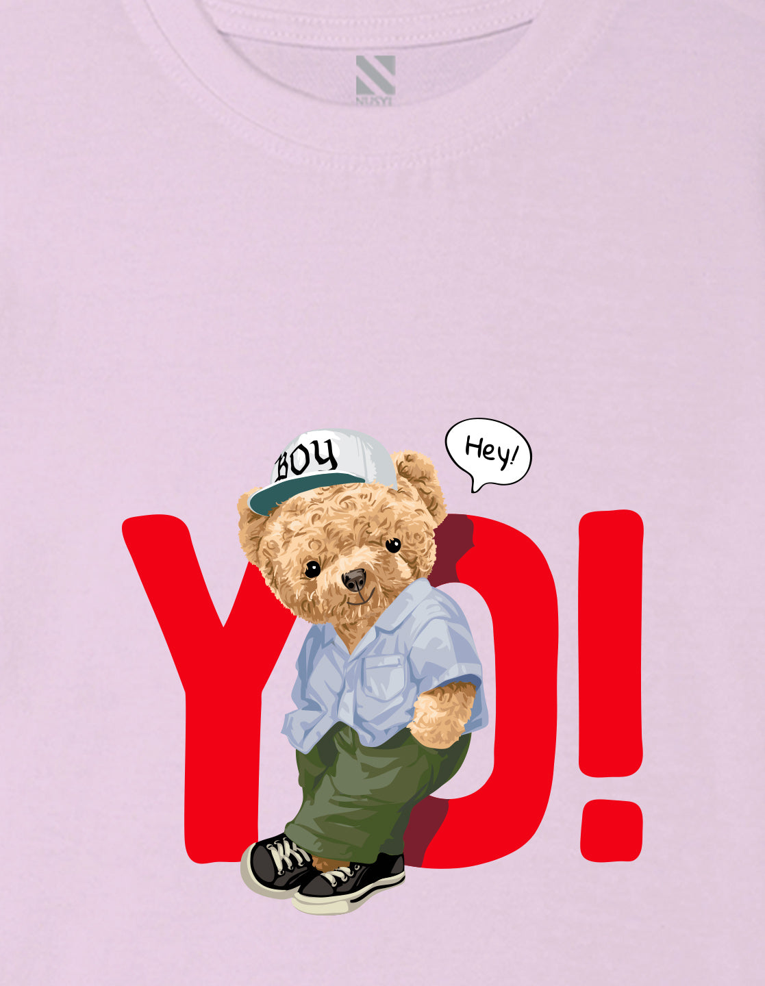 Nusyl Boys Lilac Teddy Bear & Text Printed Short sleeve Cotton Blend Oversized T-shirts