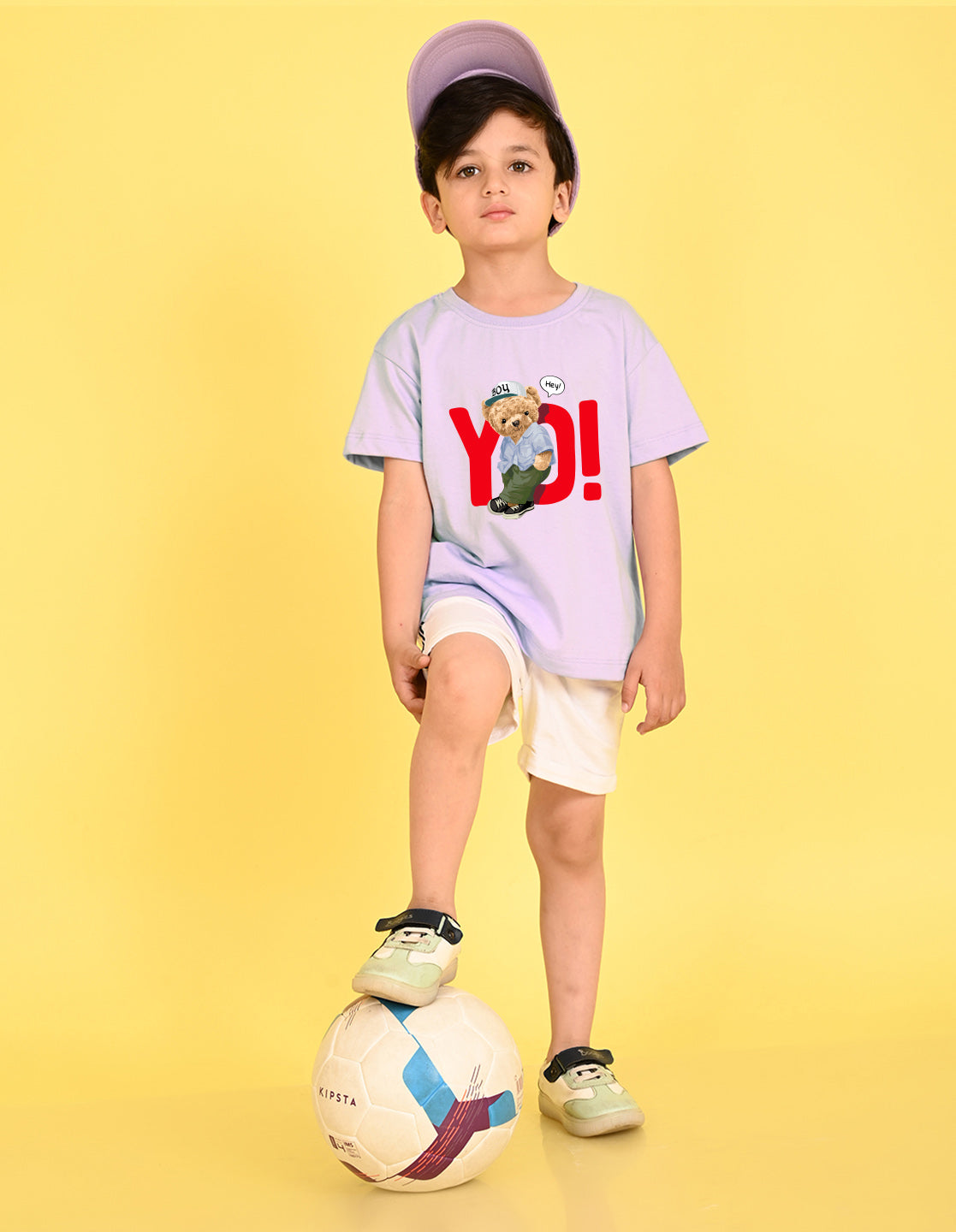 Nusyl Boys Lilac Teddy Bear & Text Printed Short sleeve Cotton Blend Oversized T-shirts