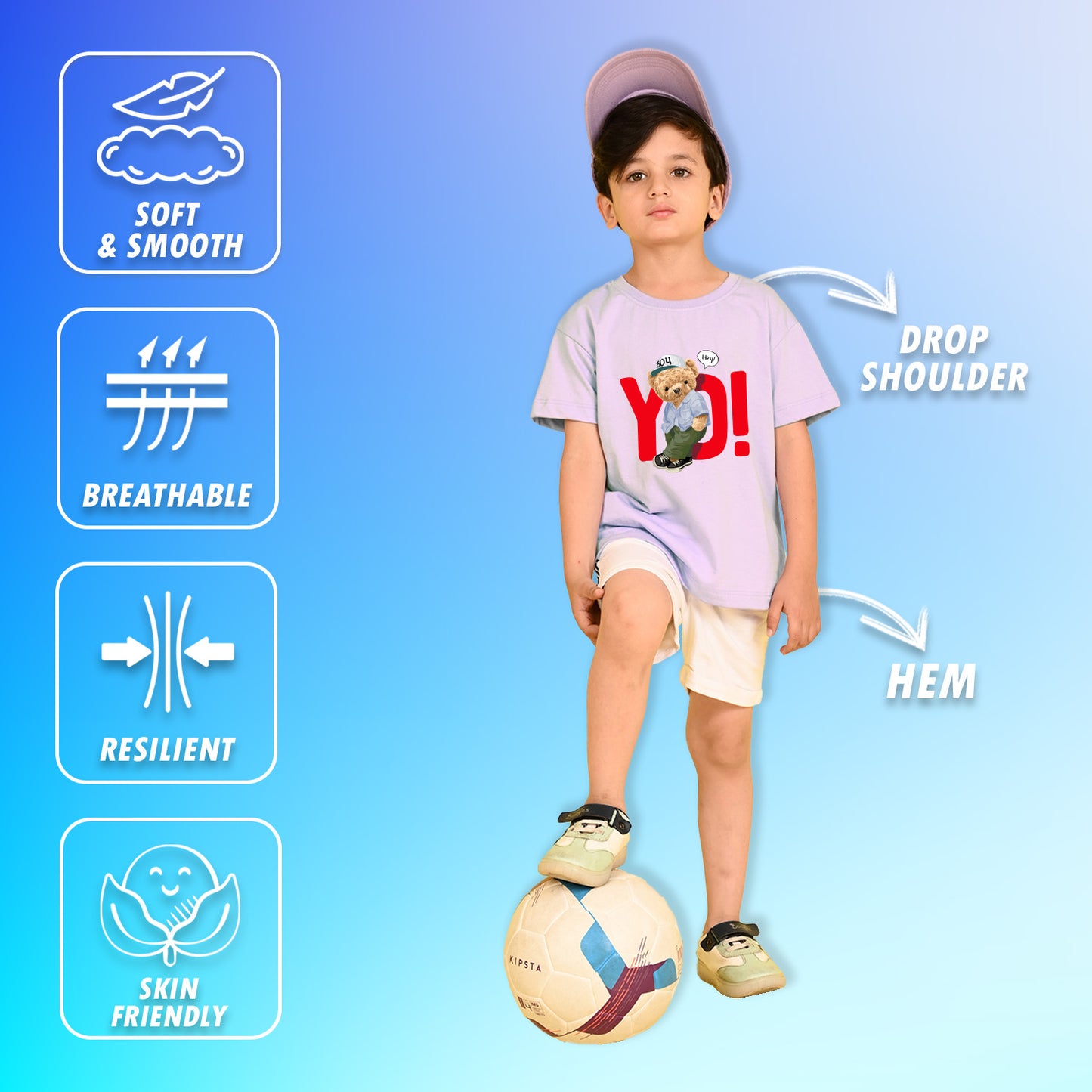 Nusyl Boys Lilac Teddy Bear & Text Printed Short sleeve Cotton Blend Oversized T-shirts