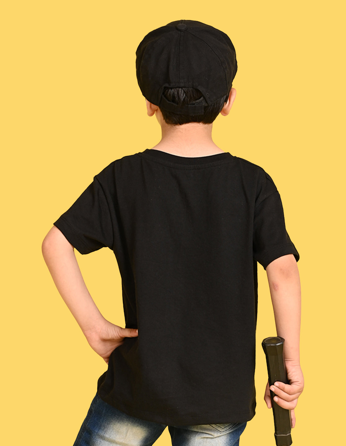 Nusyl Boys Black Teddy Bear & Text Printed Short sleeve Cotton Blend Oversized T-shirts