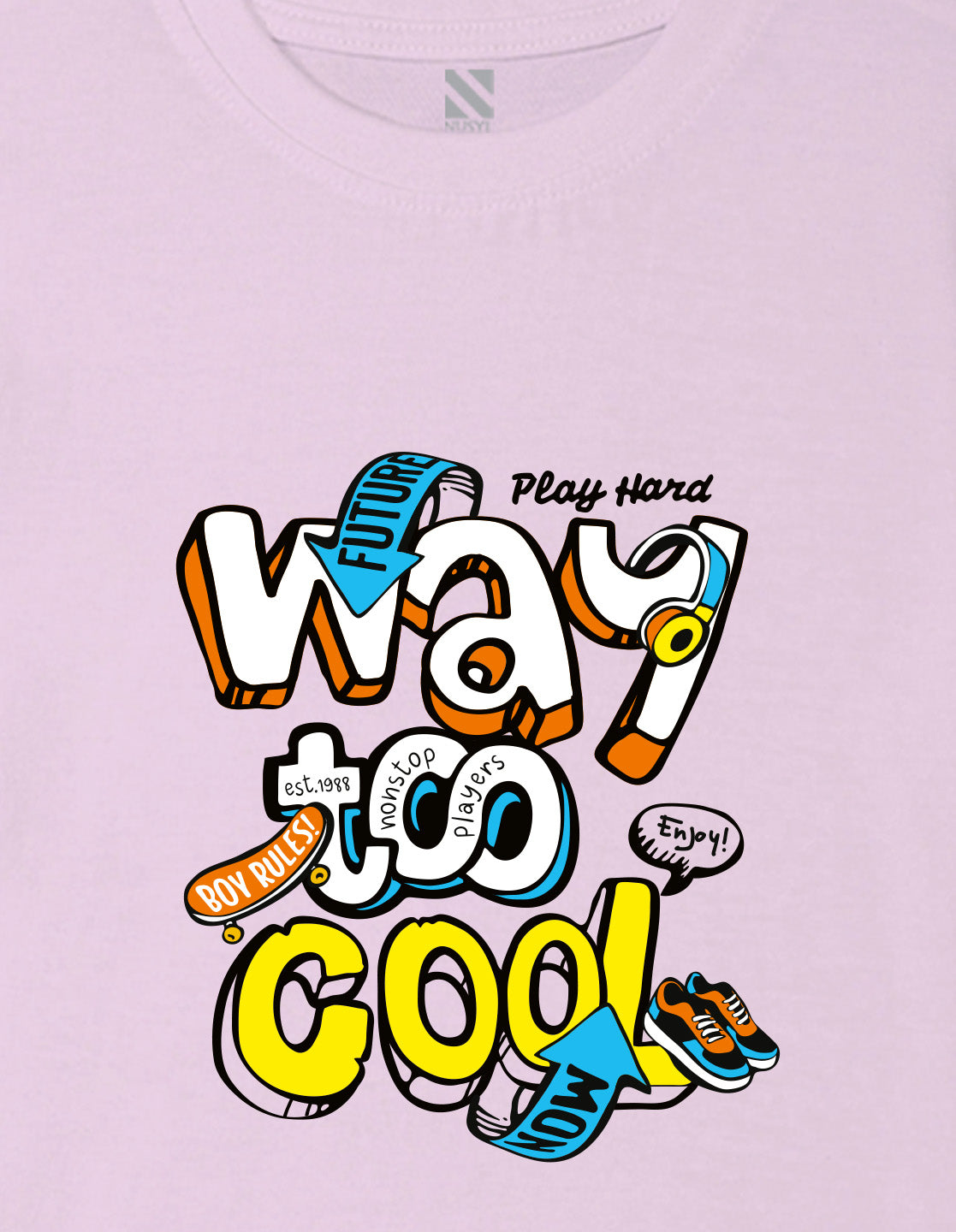 Nusyl Boys Lilac Way To Cool Text Printed Short sleeve Cotton Blend Oversized T-shirts