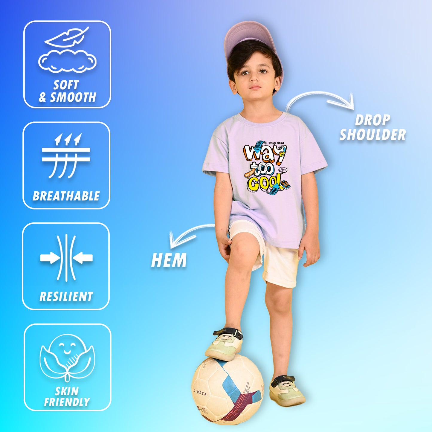 Nusyl Boys Lilac Way To Cool Text Printed Short sleeve Cotton Blend Oversized T-shirts