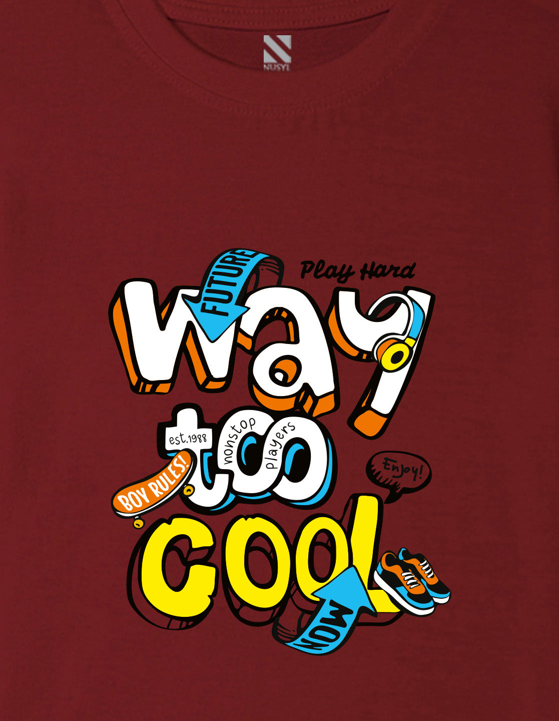 Nusyl Boys Wine Way To Cool Text Printed Short sleeve Cotton Blend Oversized T-shirts