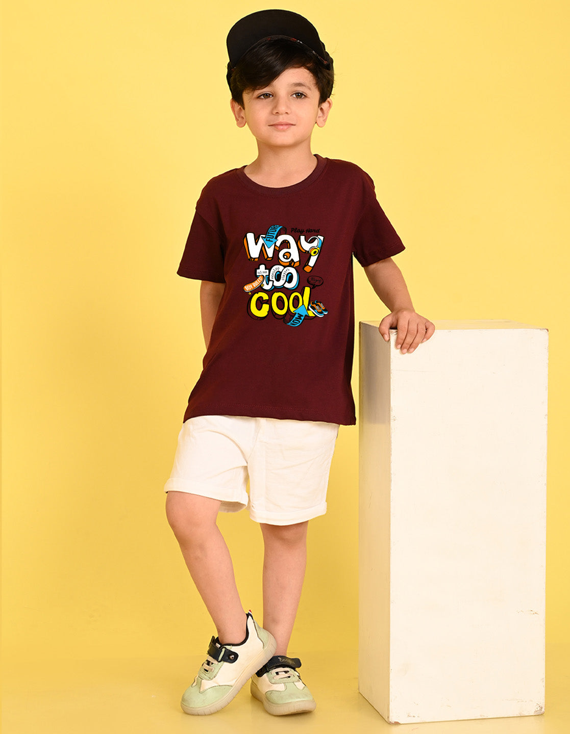 Nusyl Boys Wine Way To Cool Text Printed Short sleeve Cotton Blend Oversized T-shirts