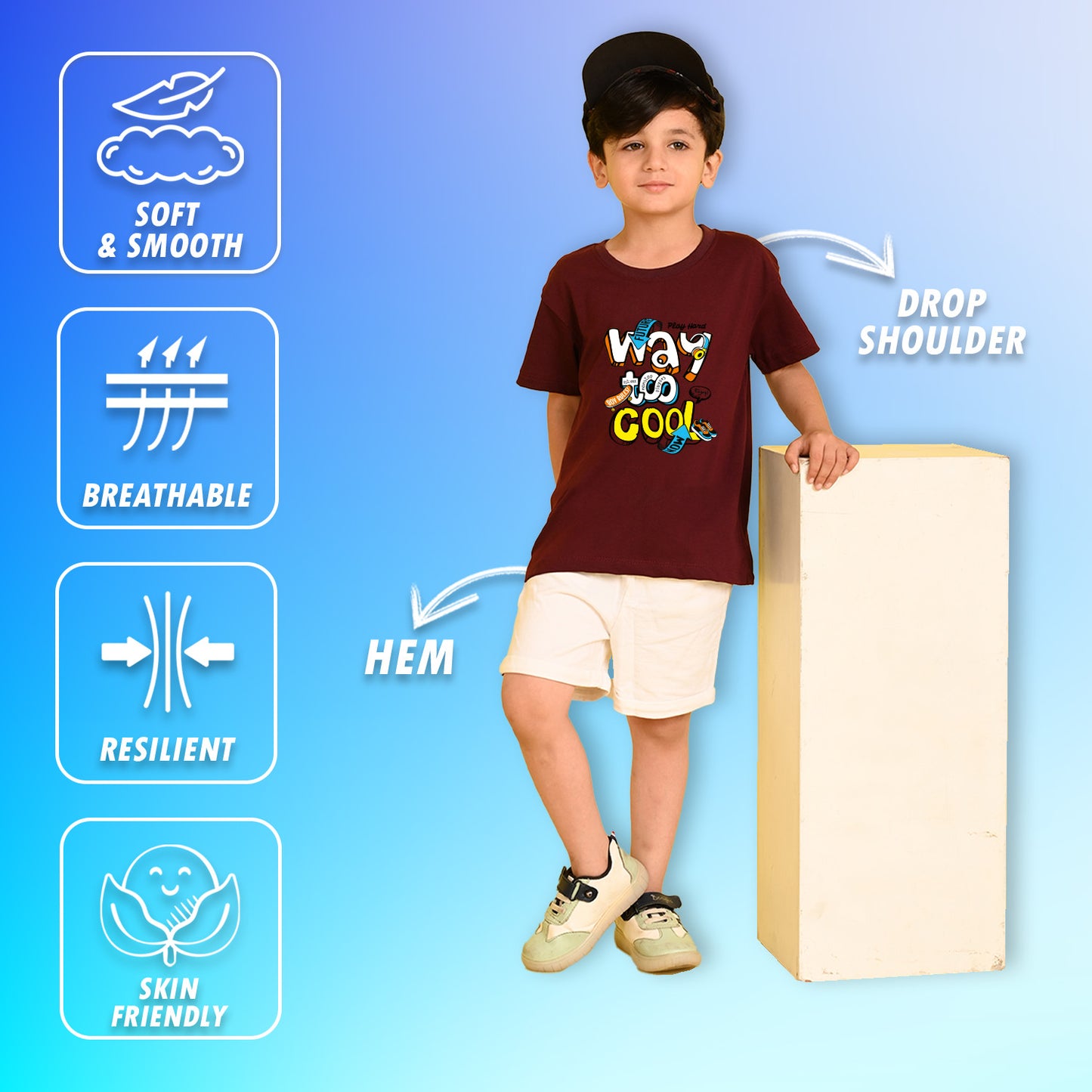 Nusyl Boys Wine Way To Cool Text Printed Short sleeve Cotton Blend Oversized T-shirts