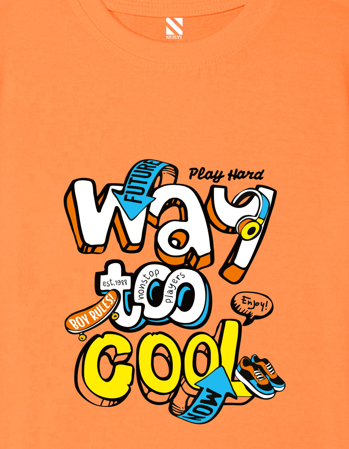 Nusyl Boys Orange Way To Cool Text Printed Short sleeve Cotton Blend Oversized T-shirts