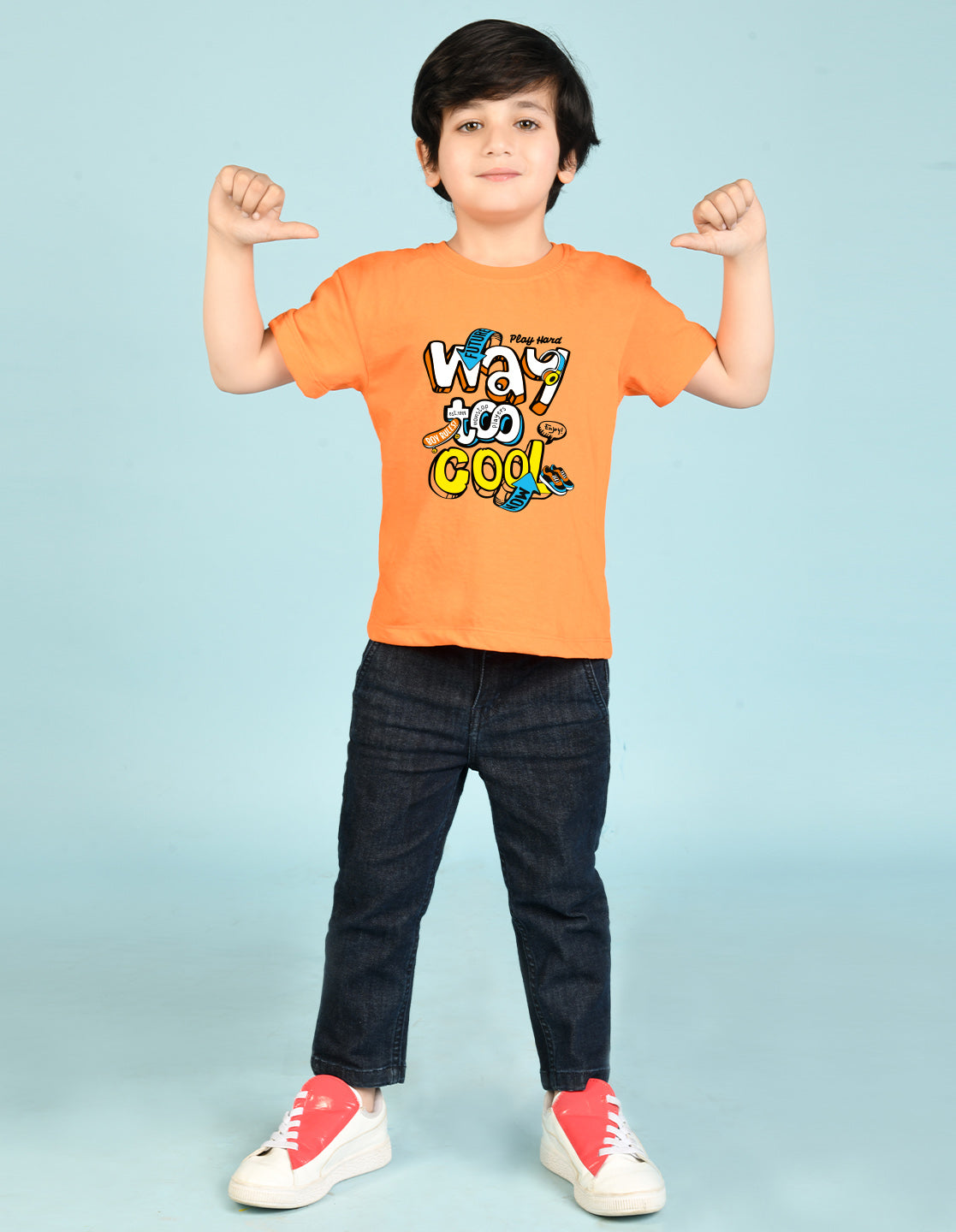 Nusyl Boys Orange Way To Cool Text Printed Short sleeve Cotton Blend Oversized T-shirts