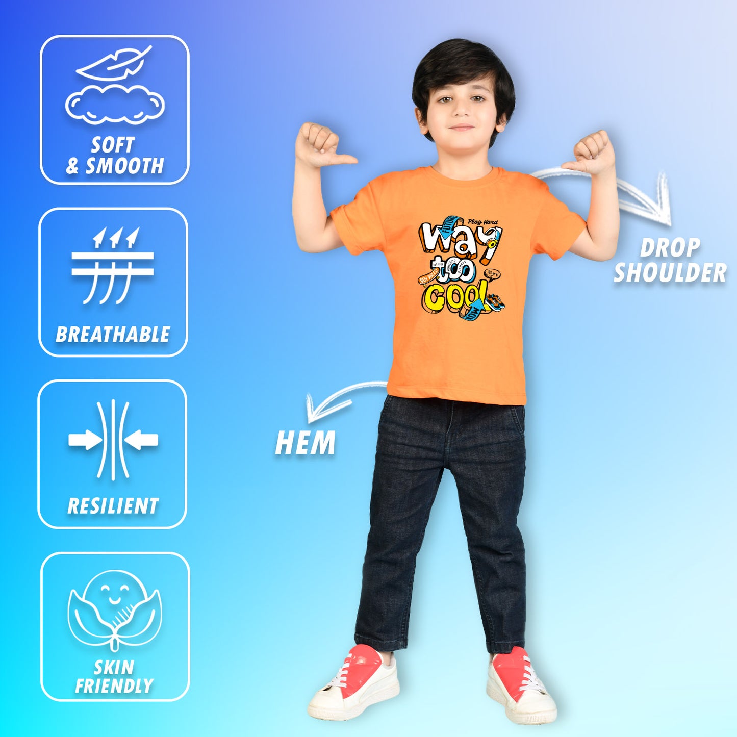 Nusyl Boys Orange Way To Cool Text Printed Short sleeve Cotton Blend Oversized T-shirts