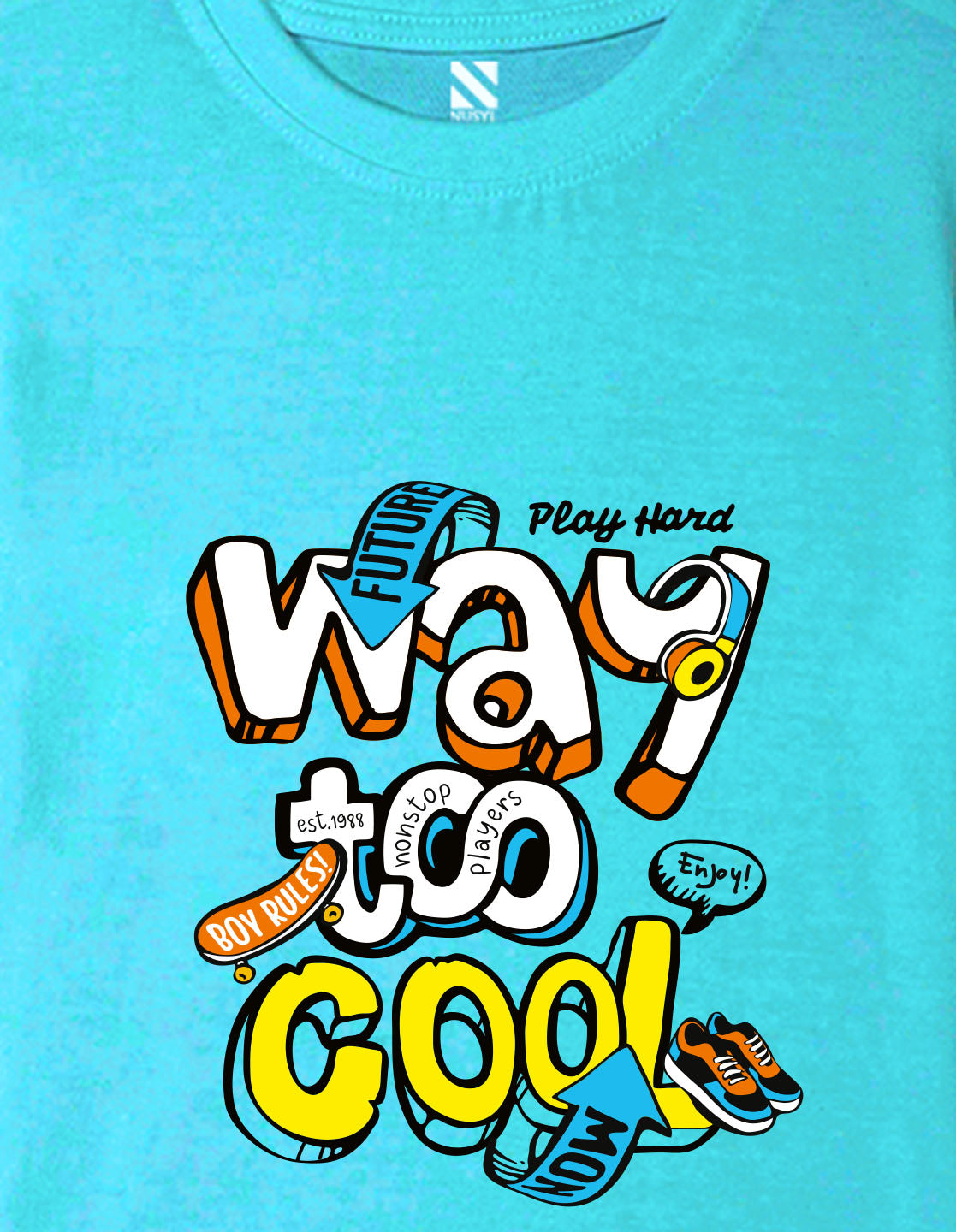 Nusyl Boys Sky Blue Way To Cool Text Printed Short sleeve Cotton Blend Oversized T-shirts