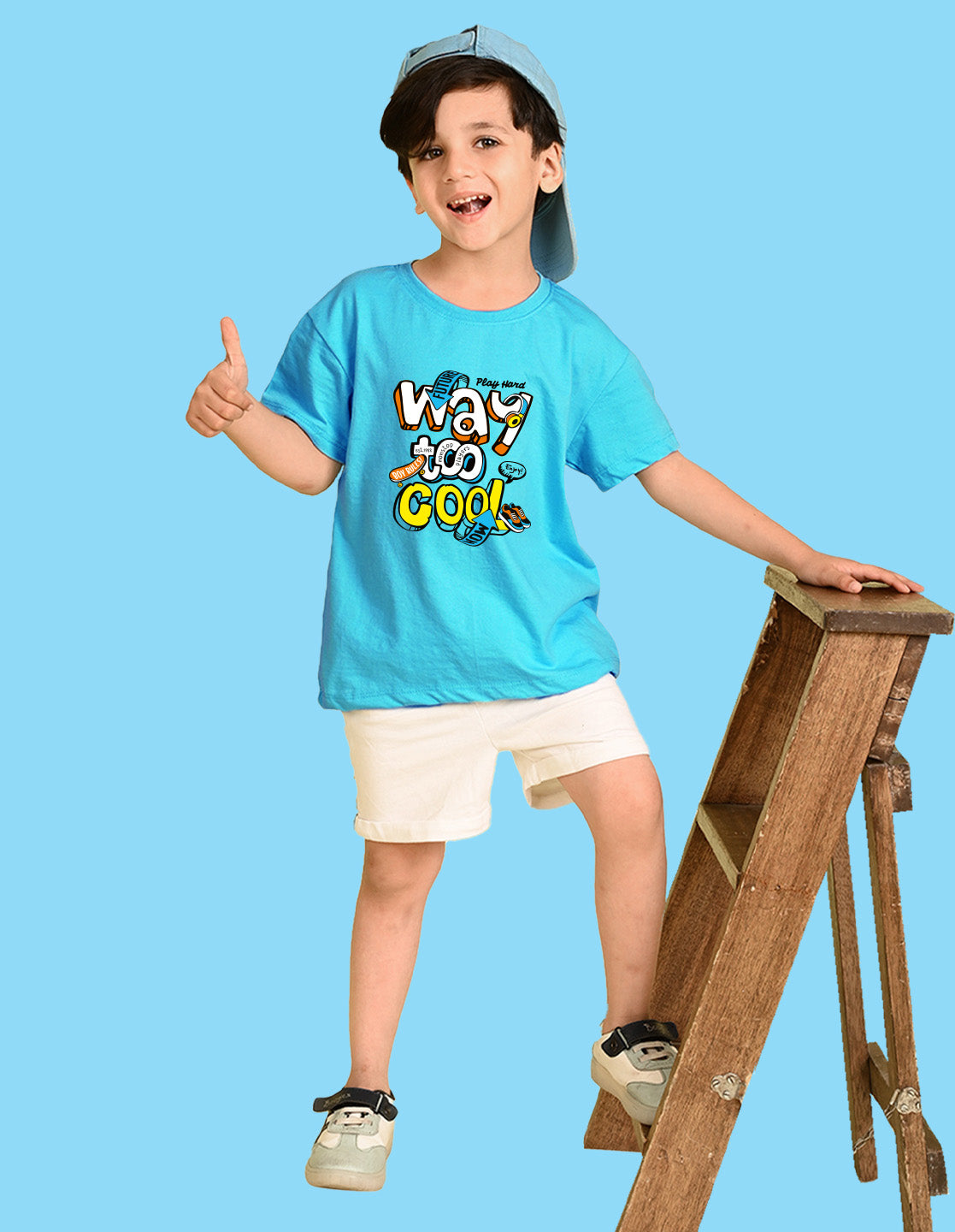 Nusyl Boys Sky Blue Way To Cool Text Printed Short sleeve Cotton Blend Oversized T-shirts