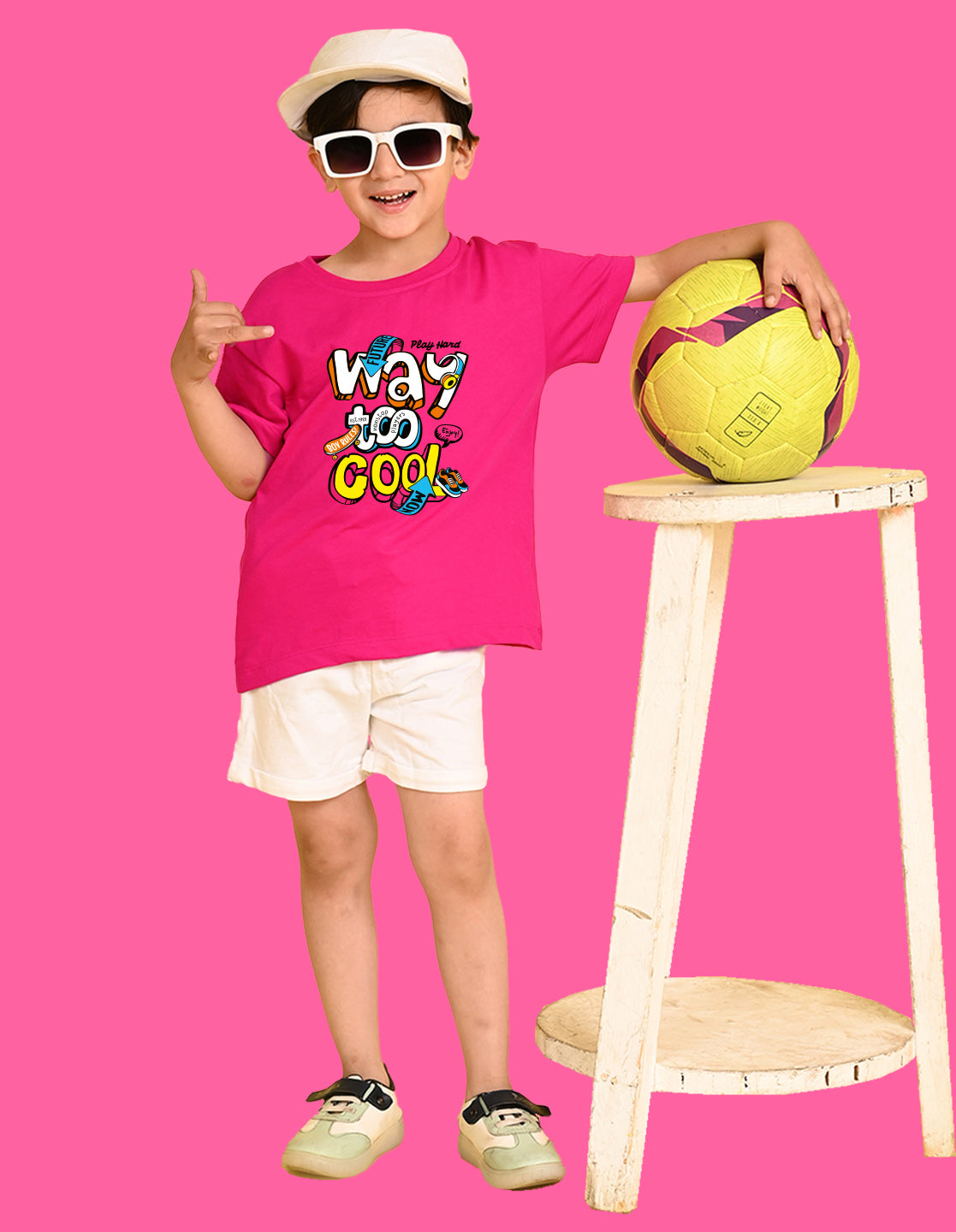 Nusyl Boys Hot Pink Way To Cool Text Printed Short sleeve Cotton Blend Oversized T-shirts