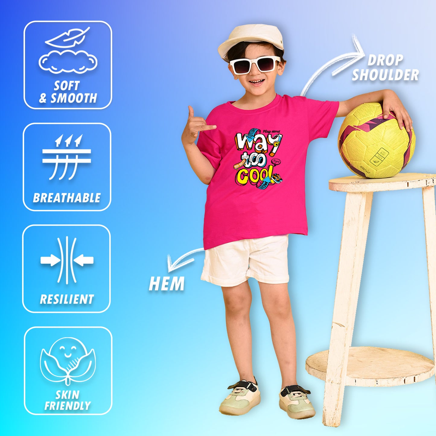 Nusyl Boys Hot Pink Way To Cool Text Printed Short sleeve Cotton Blend Oversized T-shirts