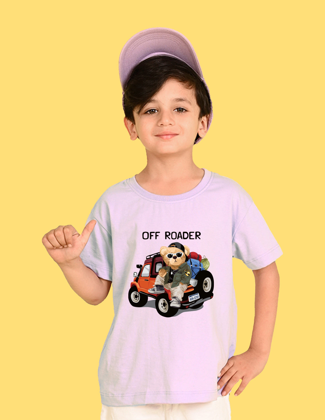 Nusyl Boys Lilac Off Roader Text & Teddy Bear Printed Short sleeve Cotton Blend Oversized T-shirts