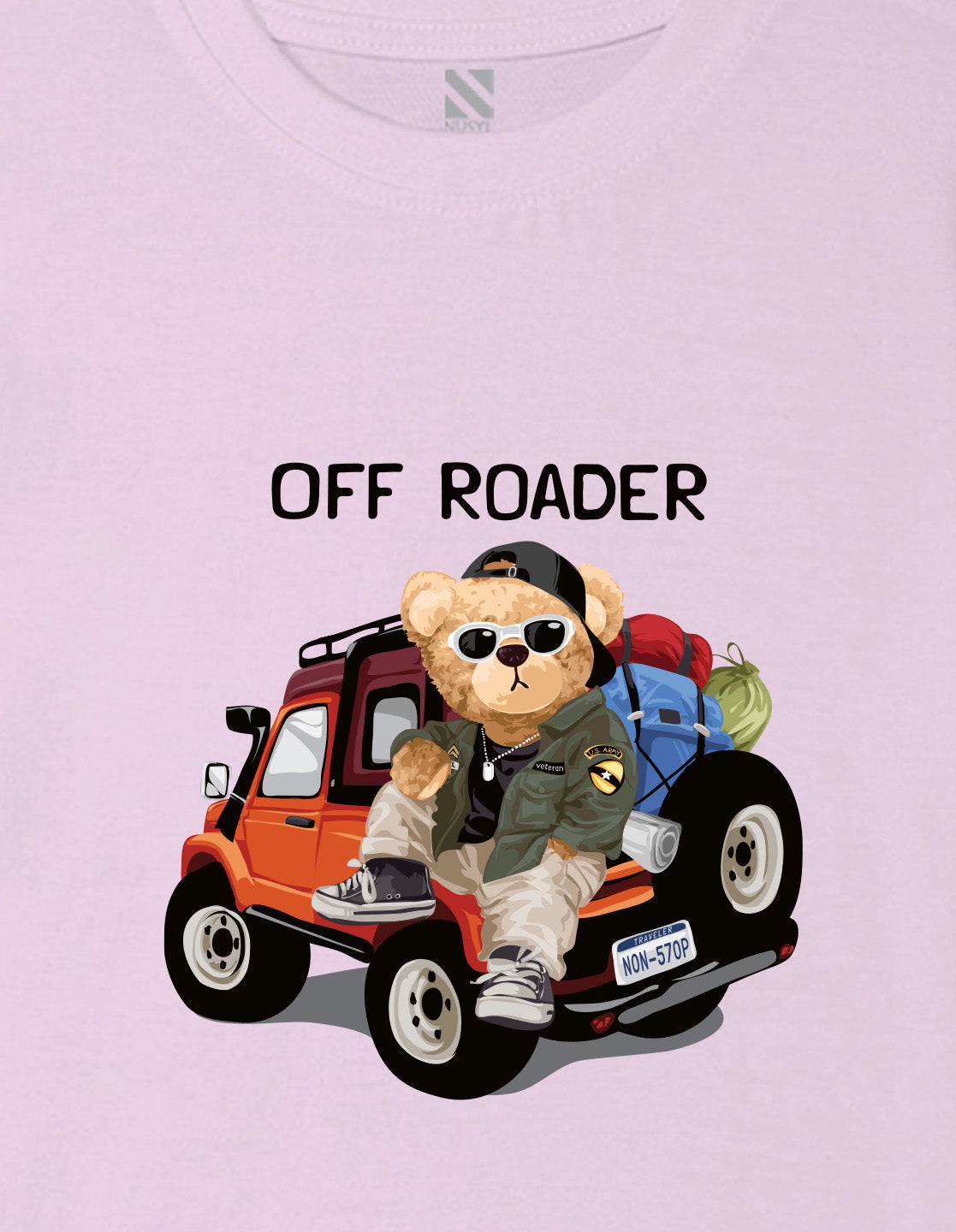 Nusyl Boys Lilac Off Roader Text & Teddy Bear Printed Short sleeve Cotton Blend Oversized T-shirts