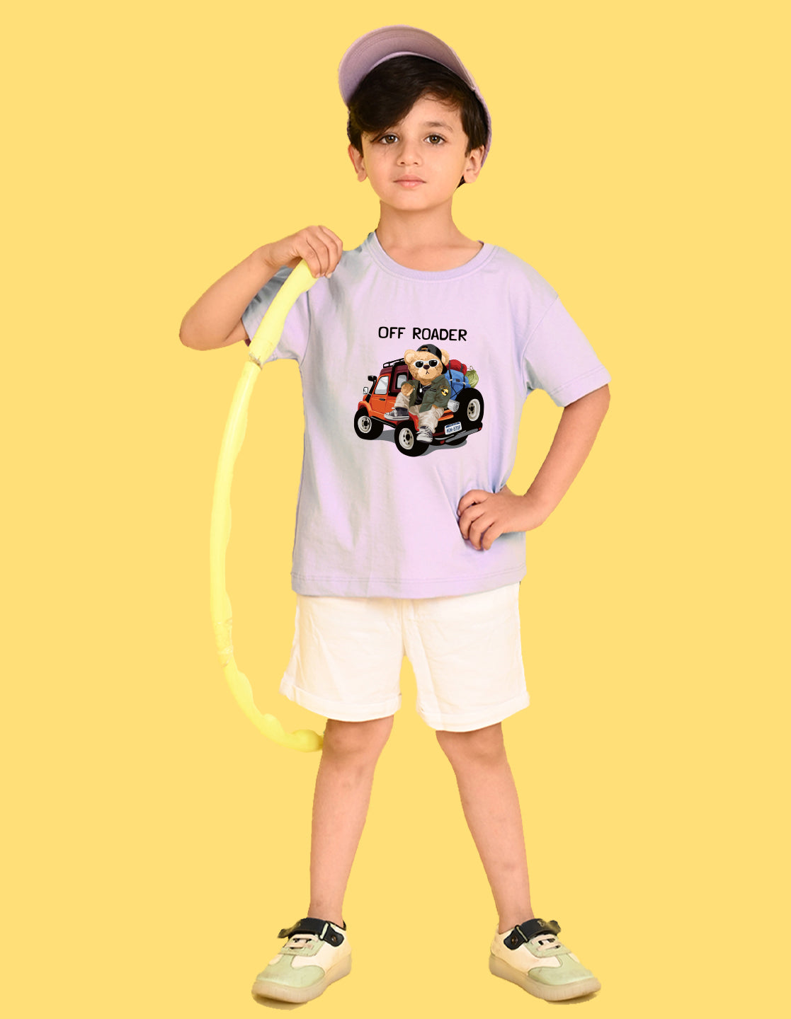 Nusyl Boys Lilac Off Roader Text & Teddy Bear Printed Short sleeve Cotton Blend Oversized T-shirts