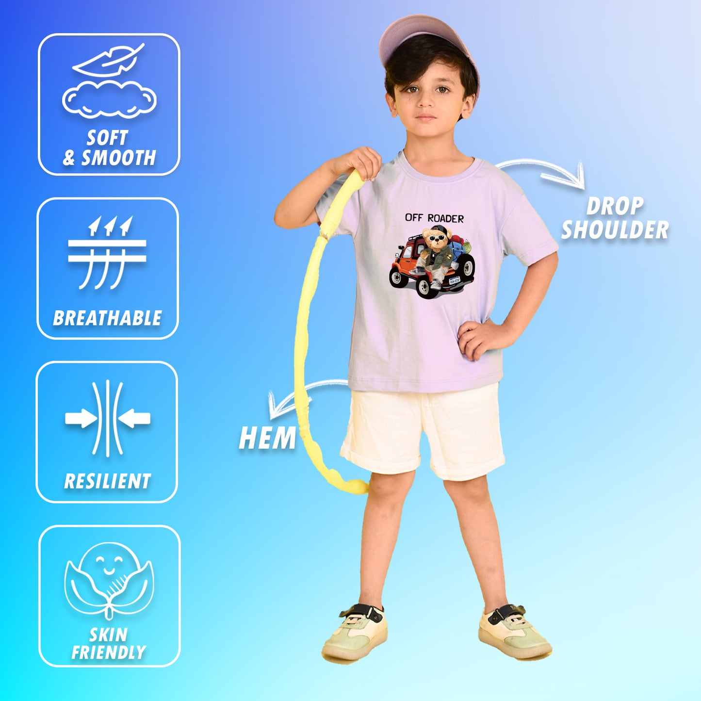 Nusyl Boys Lilac Off Roader Text & Teddy Bear Printed Short sleeve Cotton Blend Oversized T-shirts