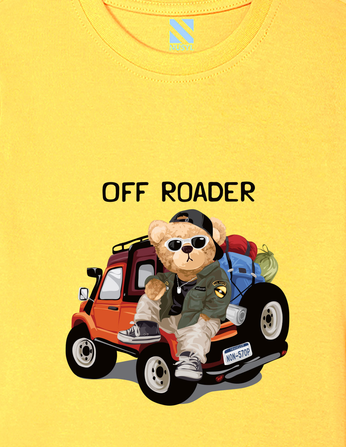 Nusyl Boys Yellow Off Roader Text Printed Short sleeve Cotton Blend Oversized T-shirts