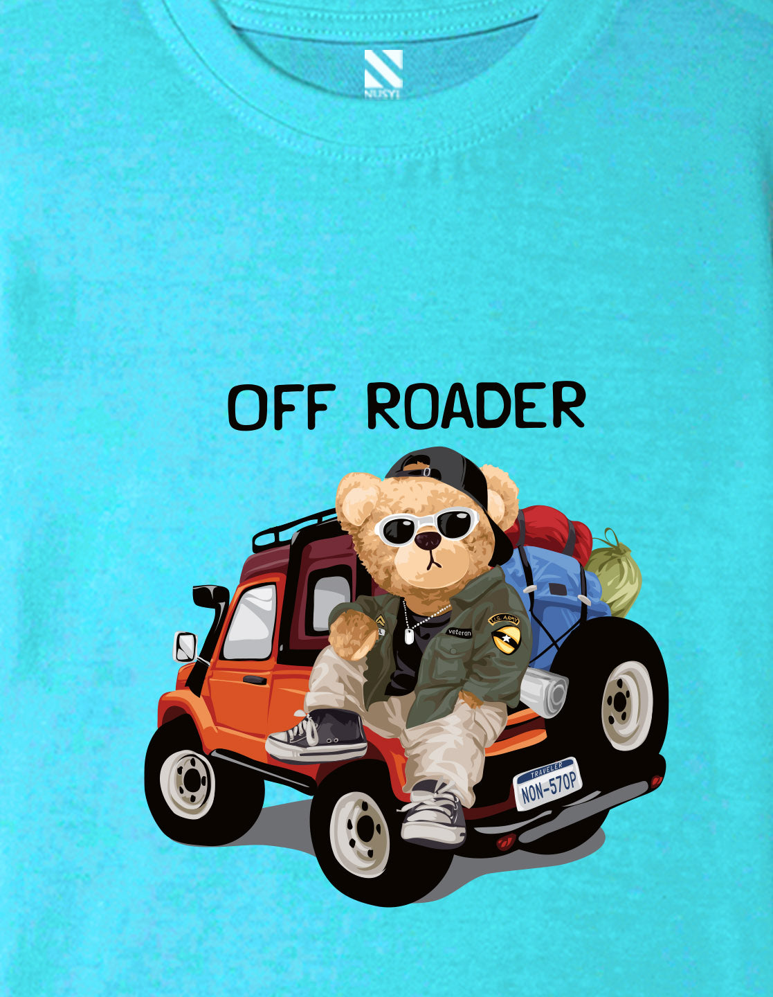 Nusyl Boys Sky Blue Off Roader Text Printed Short sleeve Cotton Blend Oversized T-shirts