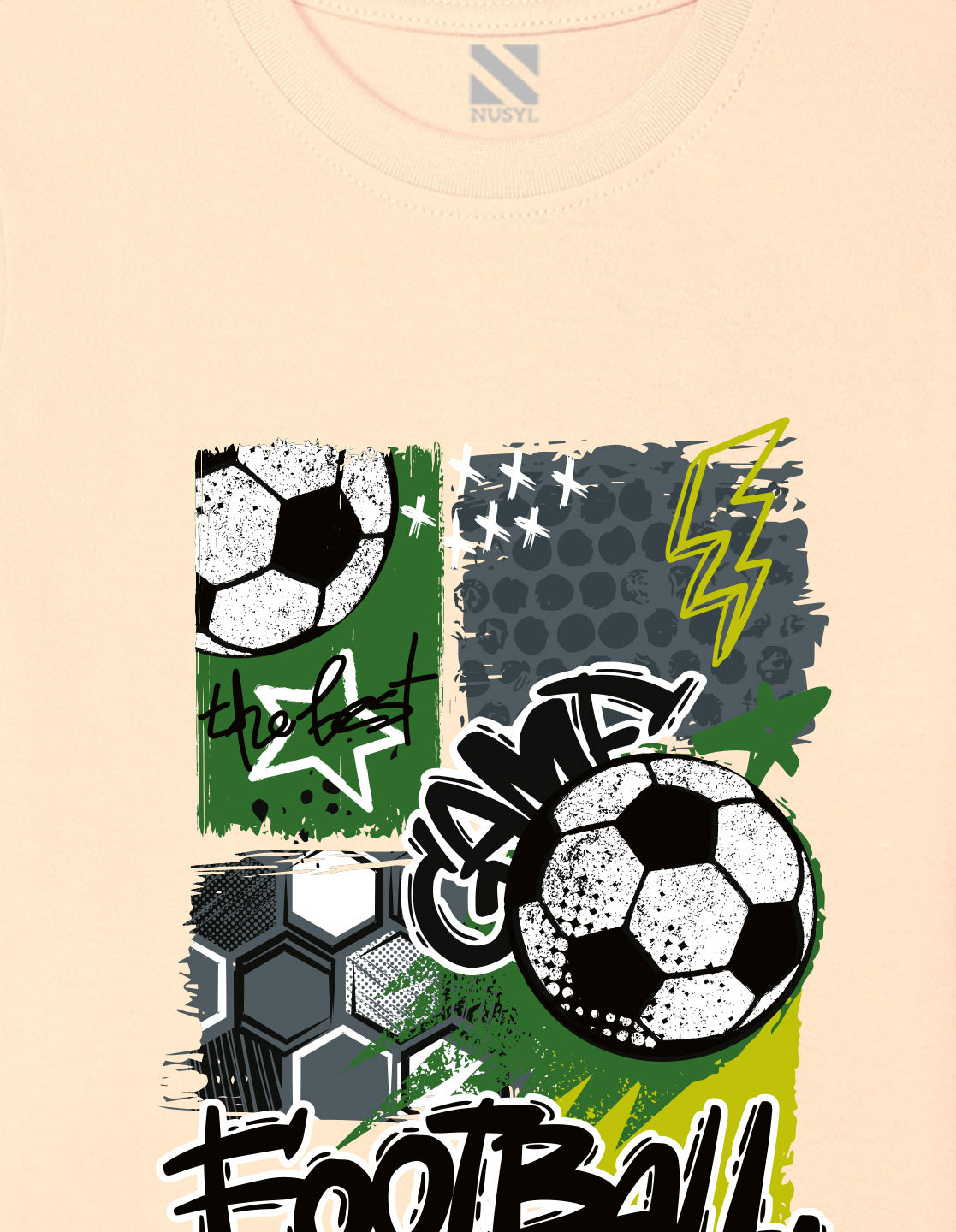 Nusyl Boys Beige Football Printed Short sleeve Cotton Blend Oversized T-shirts
