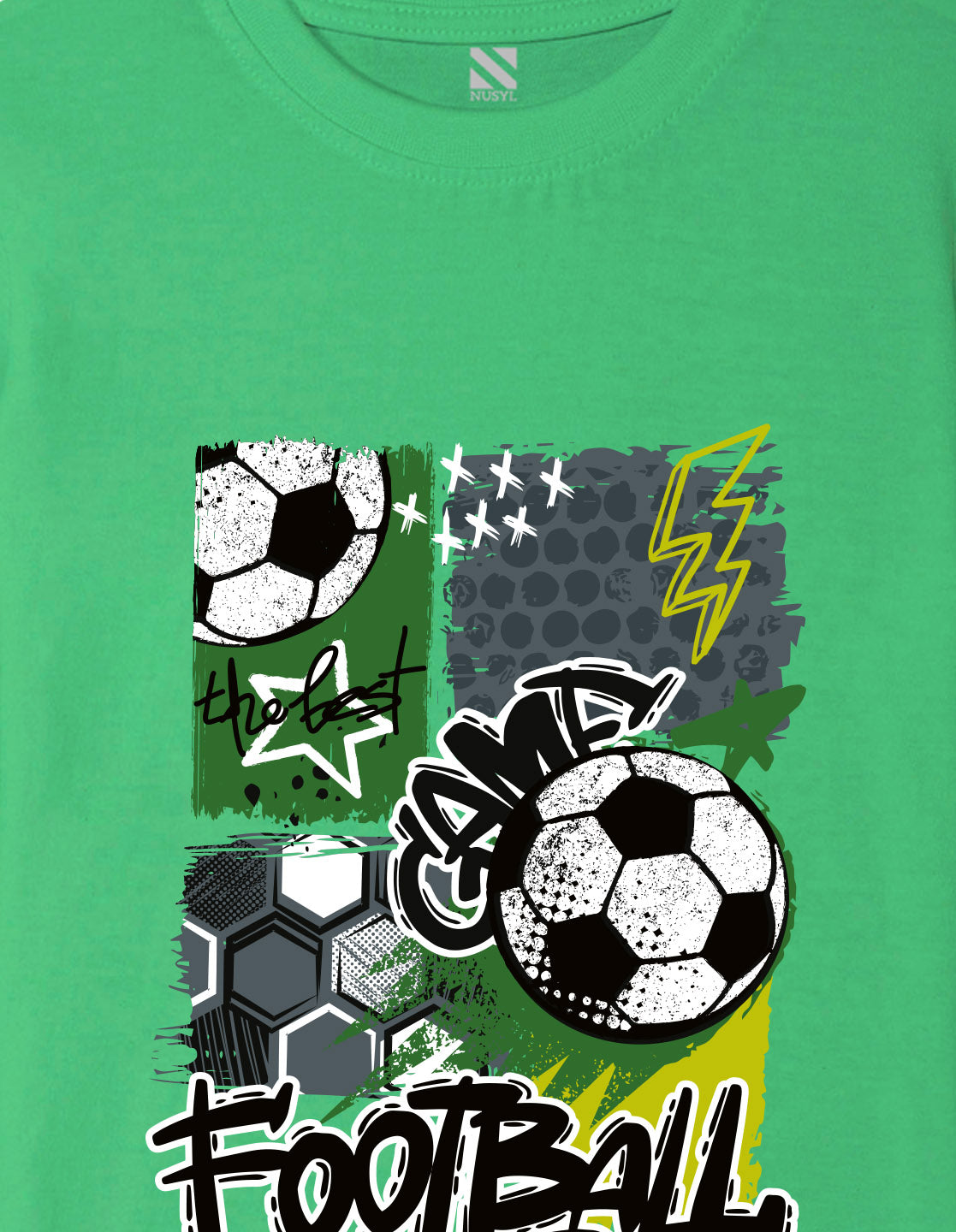 Nusyl Boys Green Football Printed Short sleeve Cotton Blend Oversized T-shirts