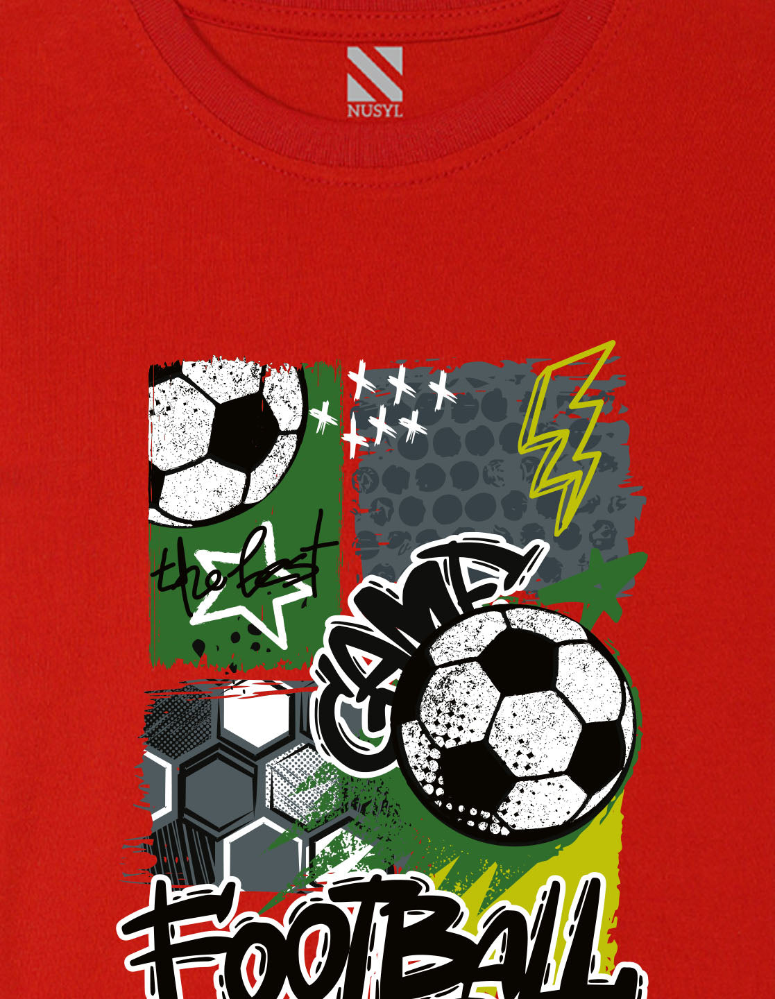 Nusyl Boys Red Football Printed Short sleeve Cotton Blend Oversized T-shirts