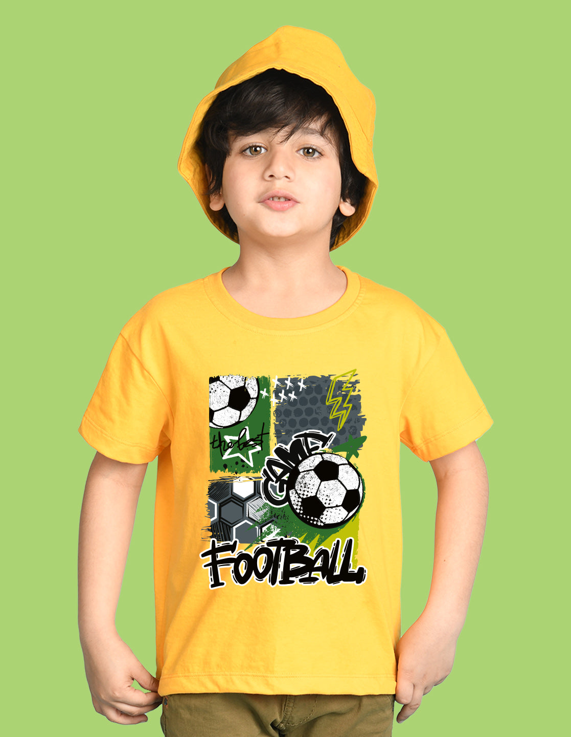 Nusyl Boys Yellow Football Printed Short sleeve Cotton Blend Oversized T-shirts