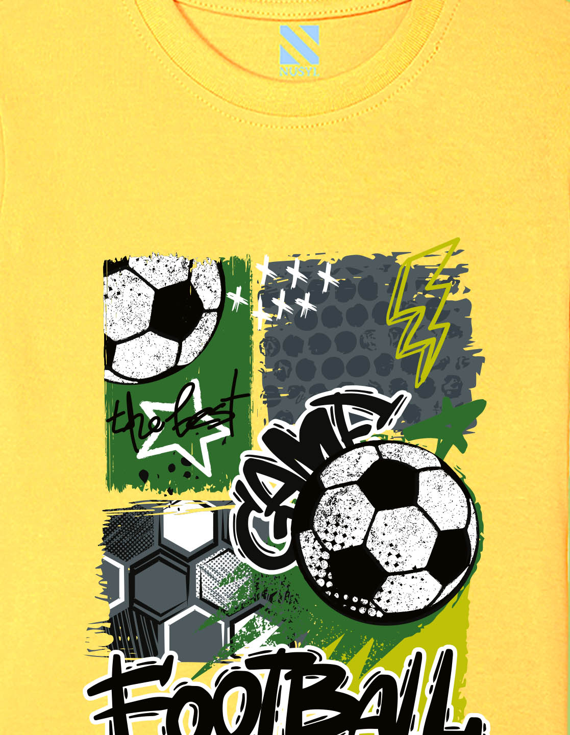 Nusyl Boys Yellow Football Printed Short sleeve Cotton Blend Oversized T-shirts