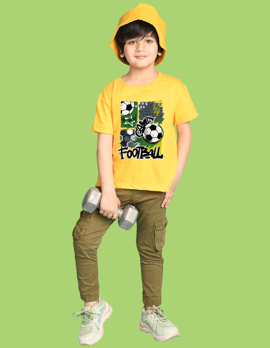 Nusyl Boys Yellow Football Printed Short sleeve Cotton Blend Oversized T-shirts