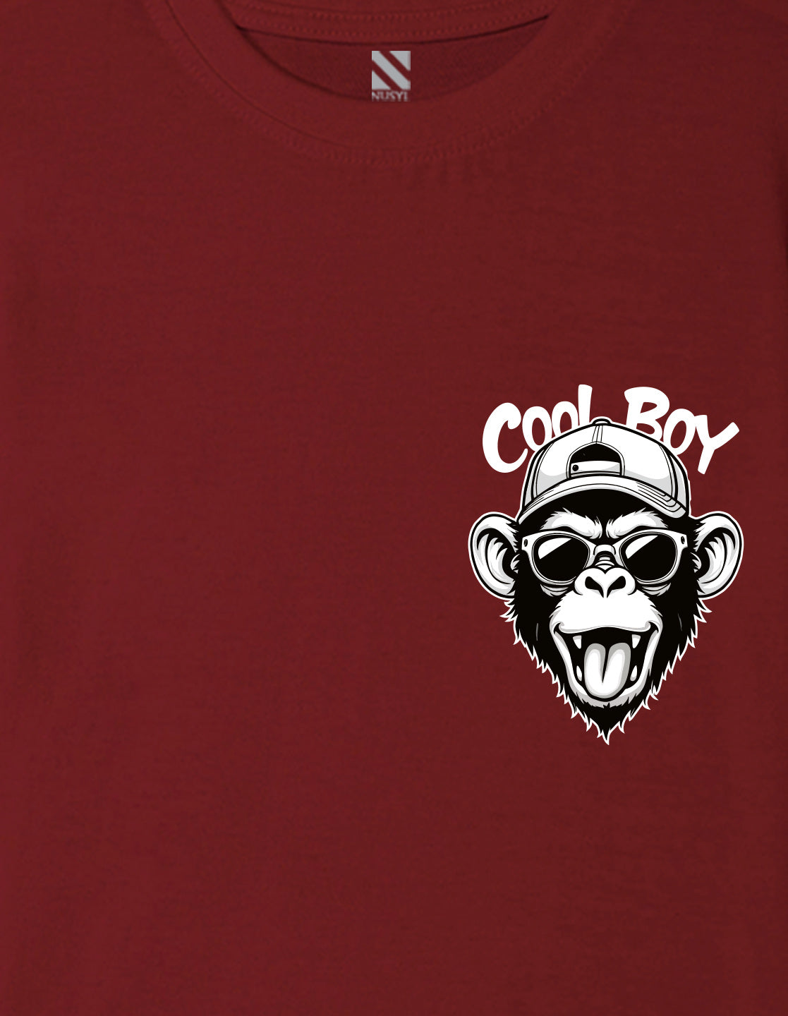 Nusyl Boys Wine Monkey Printed Short sleeve Cotton Blend Oversized T-shirts