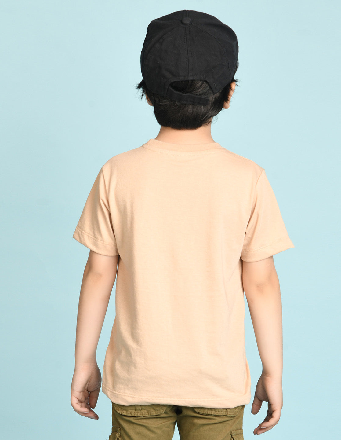 Nusyl Boys Beige Monkey Printed Short sleeve Cotton Blend Oversized T-shirts