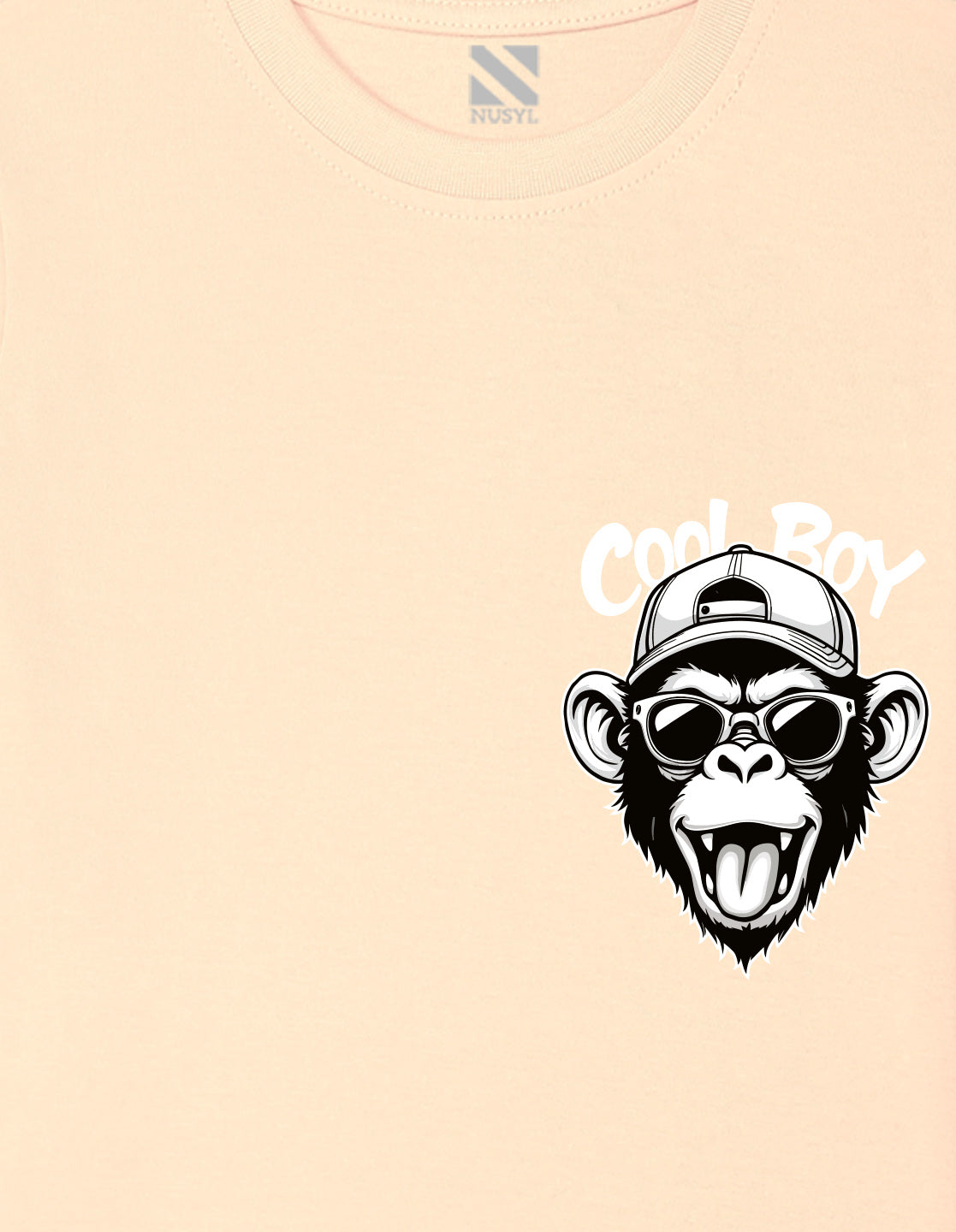 Nusyl Boys Beige Monkey Printed Short sleeve Cotton Blend Oversized T-shirts