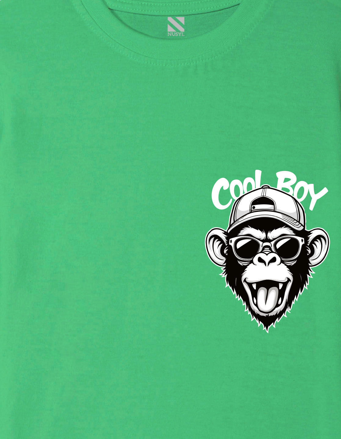 Nusyl Boys Green Monkey Printed Short sleeve Cotton Blend Oversized T-shirts