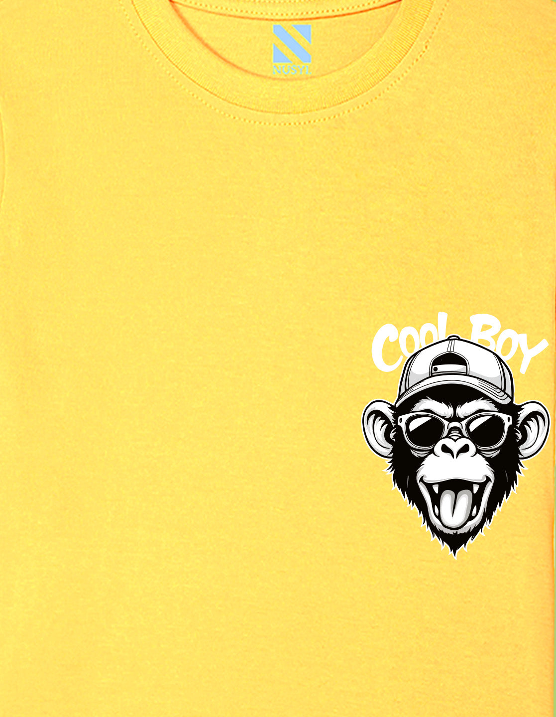 Nusyl Boys Yellow Monkey Printed Short sleeve Cotton Blend Oversized T-shirts