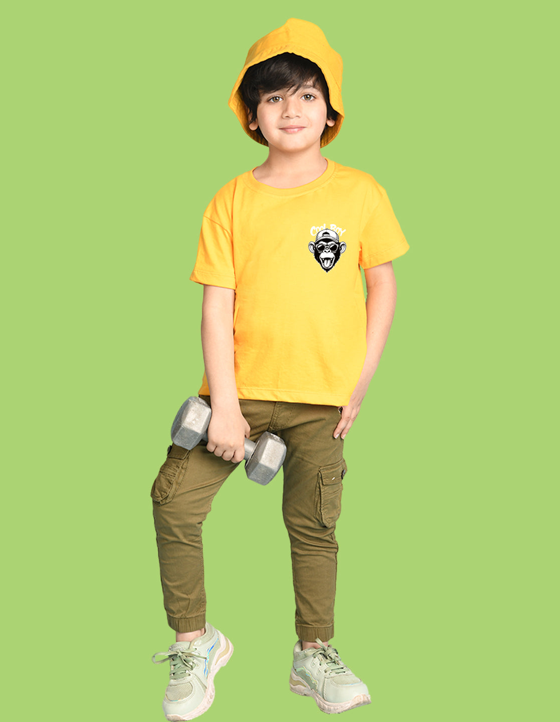 Nusyl Boys Yellow Monkey Printed Short sleeve Cotton Blend Oversized T-shirts