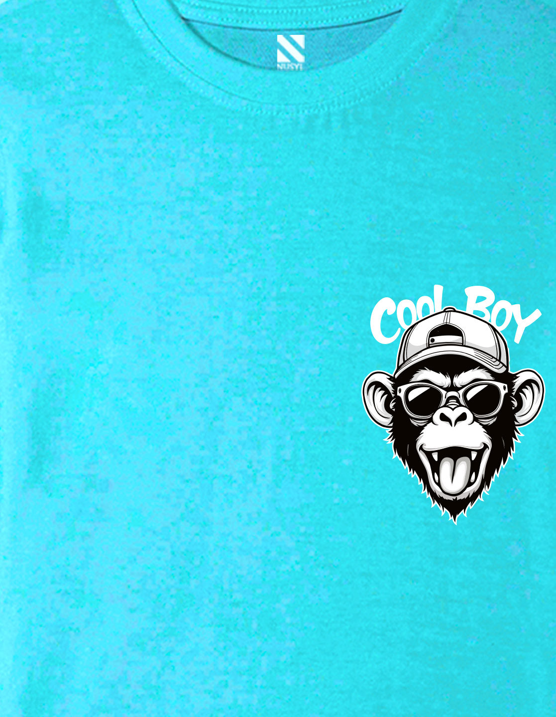 Nusyl Boys Sky Blue Monkey Printed Short sleeve Cotton Blend Oversized T-shirts