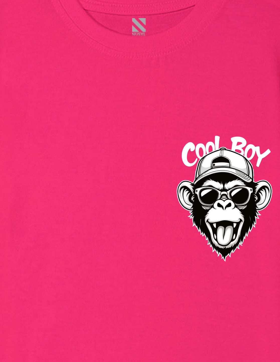 Nusyl Boys Hot Pink Monkey Printed Short sleeve Cotton Blend Oversized T-shirts