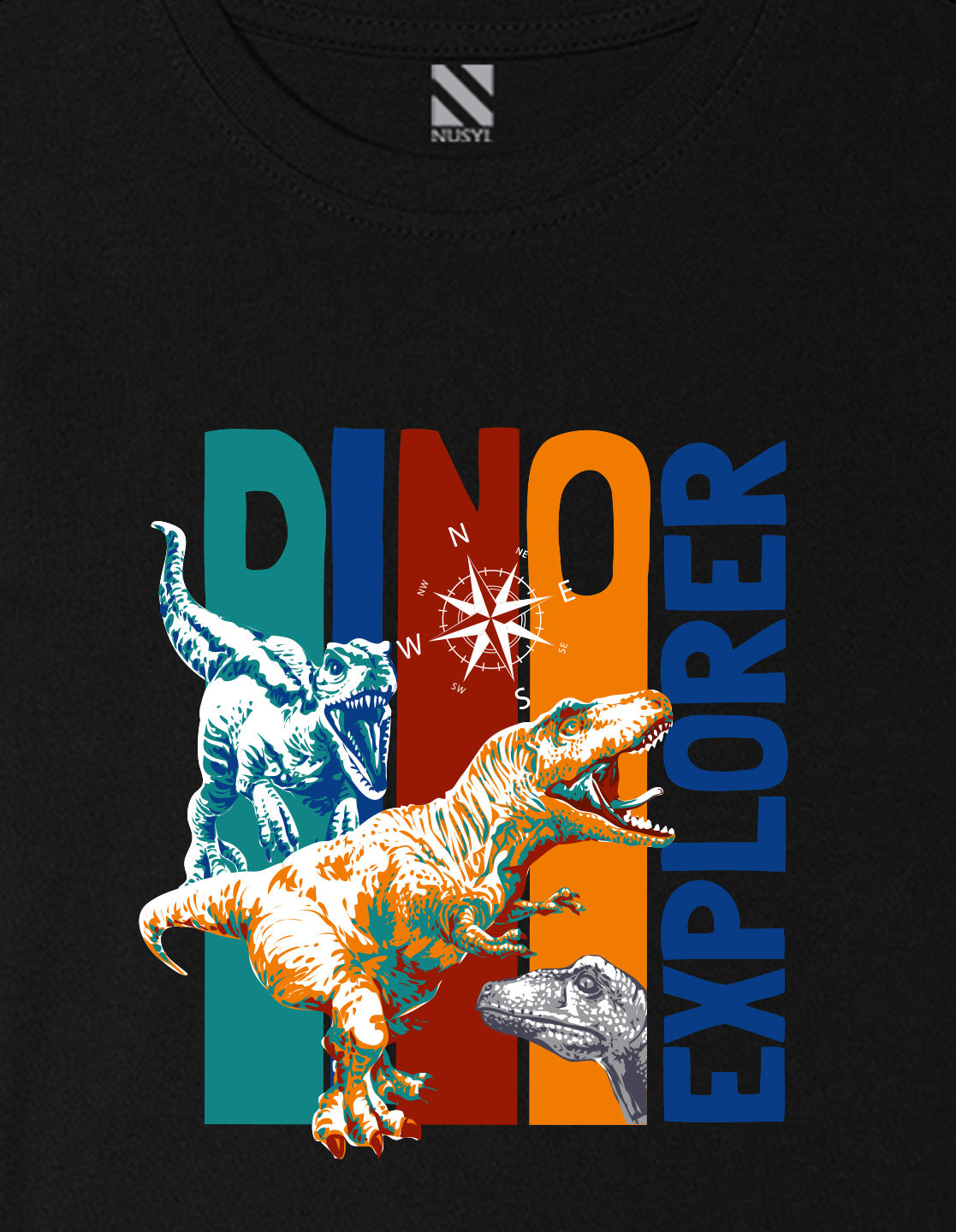 Nusyl Boys Black Dinosaur & Text Printed Short sleeve Cotton Blend Oversized T-shirts