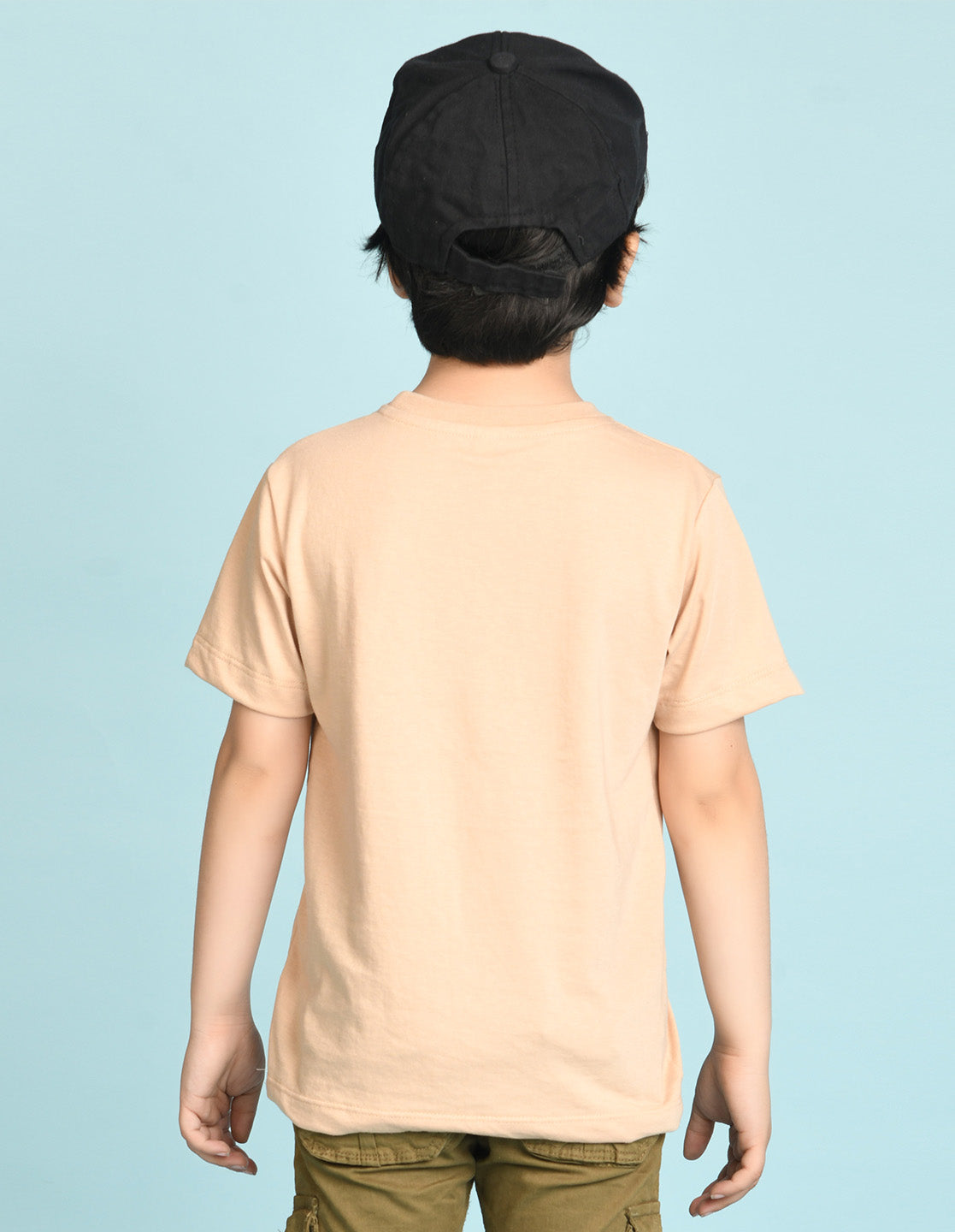 Nusyl Boys Beige Dinosaur & Text Printed Short sleeve Cotton Blend Oversized T-shirts