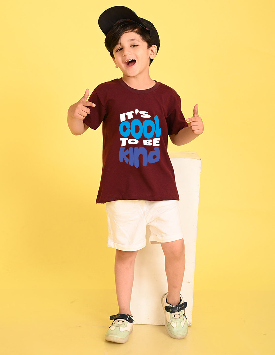 Nusyl Boys Wine It's Cool To Be Kind Text Printed Short sleeve Cotton Blend Oversized T-shirts