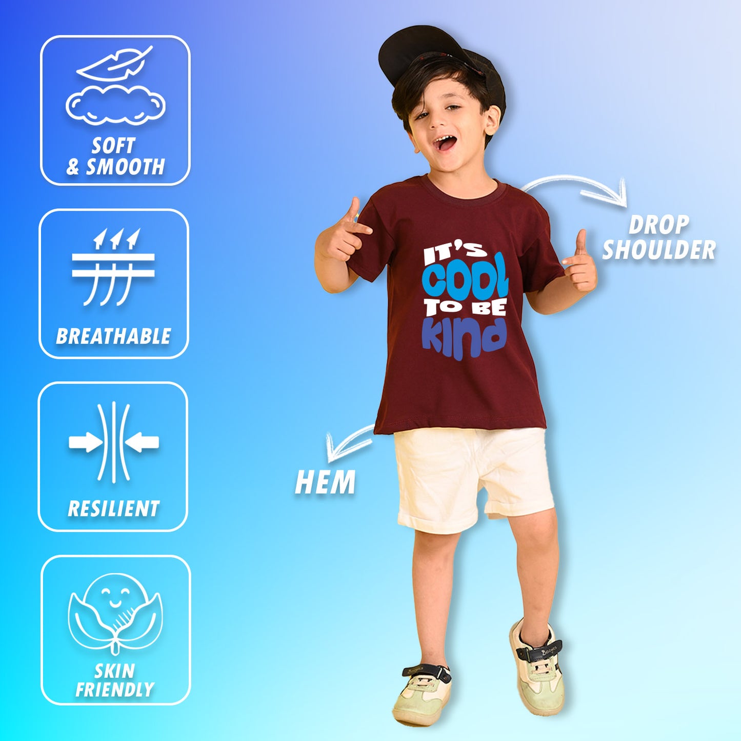 Nusyl Boys Wine It's Cool To Be Kind Text Printed Short sleeve Cotton Blend Oversized T-shirts