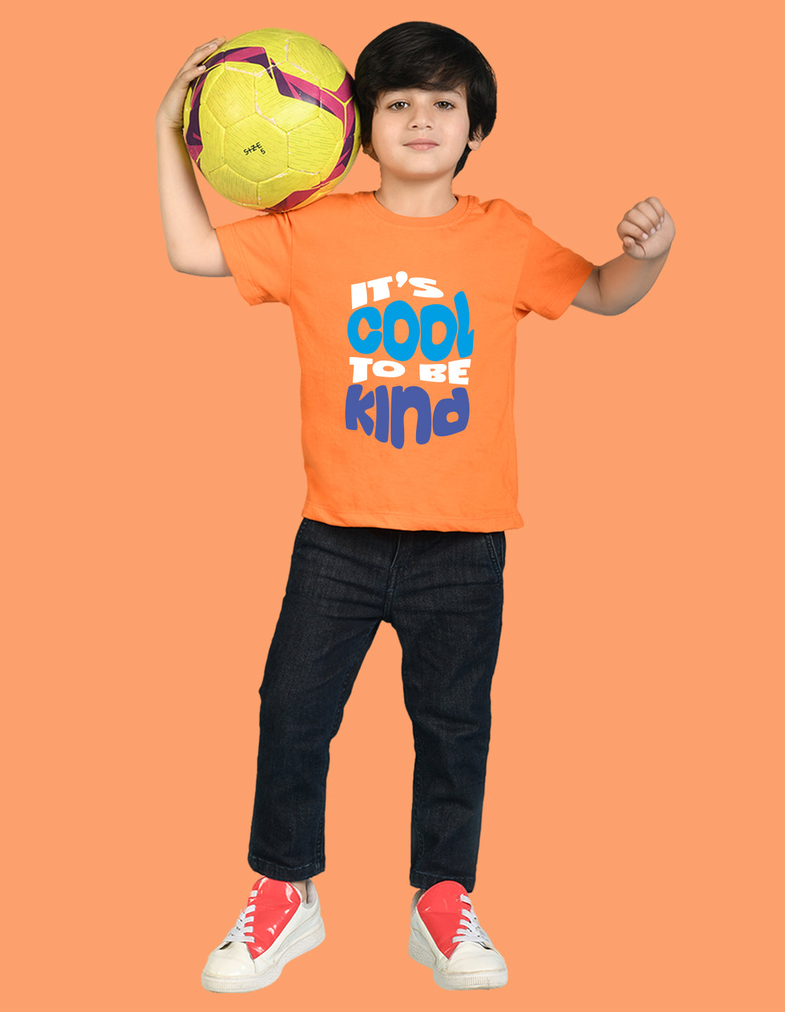 Nusyl Boys Orange It's Cool To Be Kind Text Printed Short sleeve Cotton Blend Oversized T-shirts