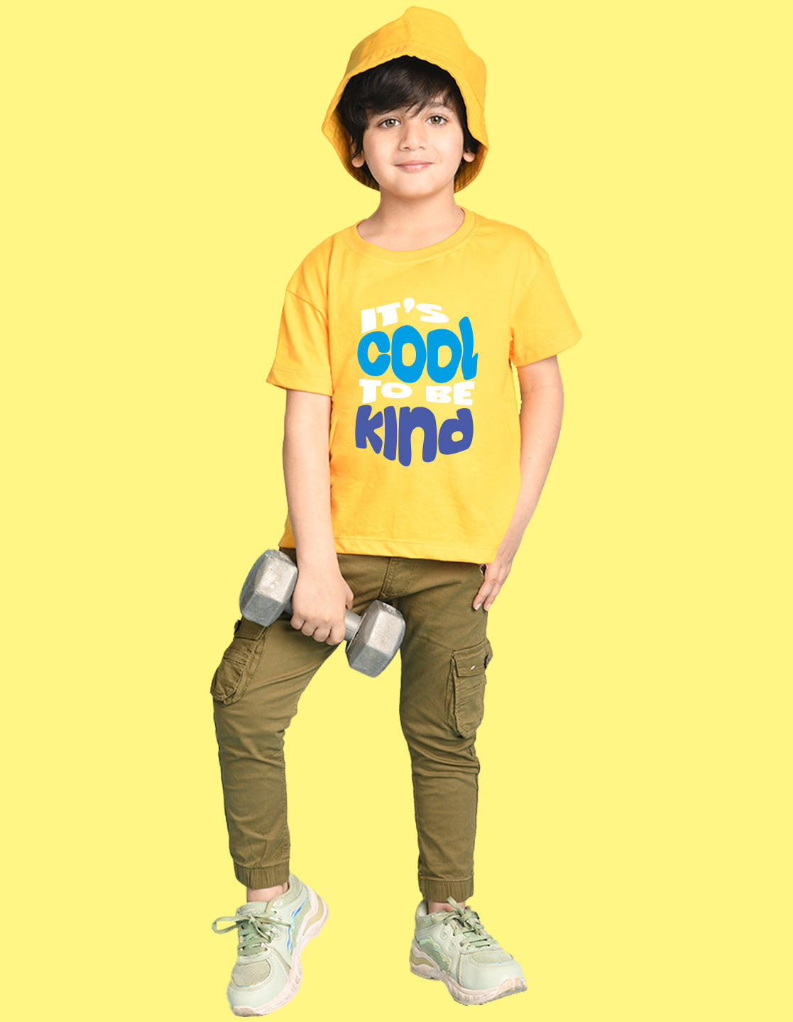 Nusyl Boys Yellow It's Cool To Be Kind Text Printed Short sleeve Cotton Blend Oversized T-shirts