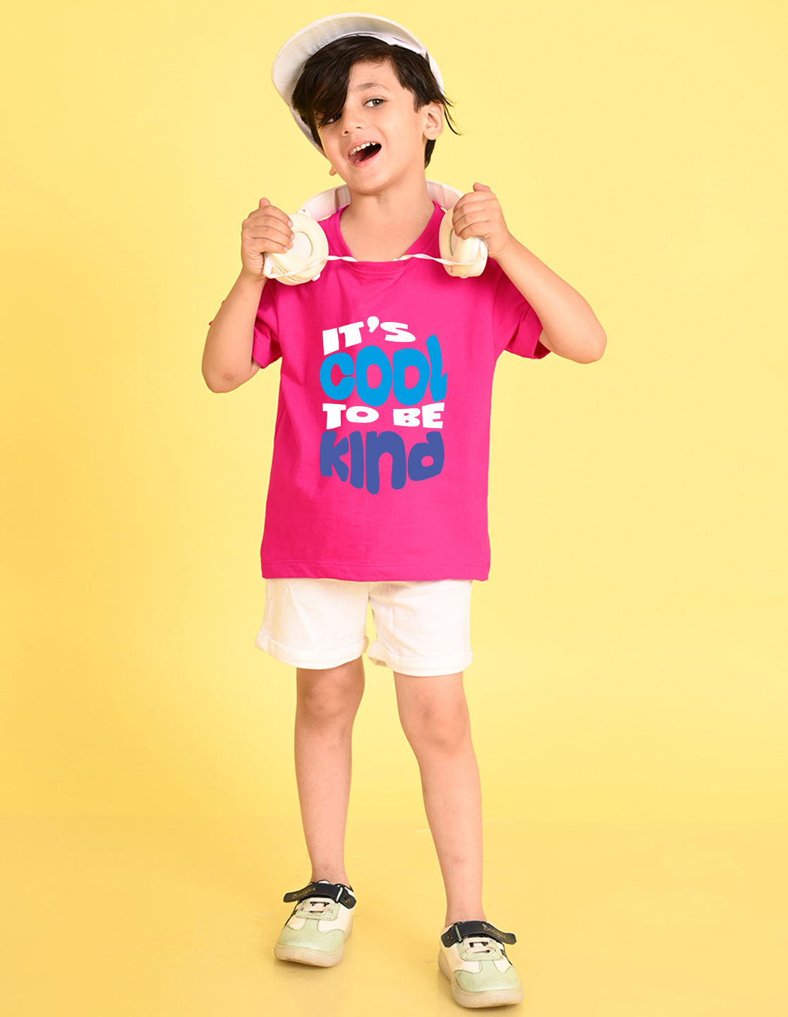 Nusyl Boys Hot Pink It's Cool To Be Kind Text Printed Short sleeve Cotton Blend Oversized T-shirts