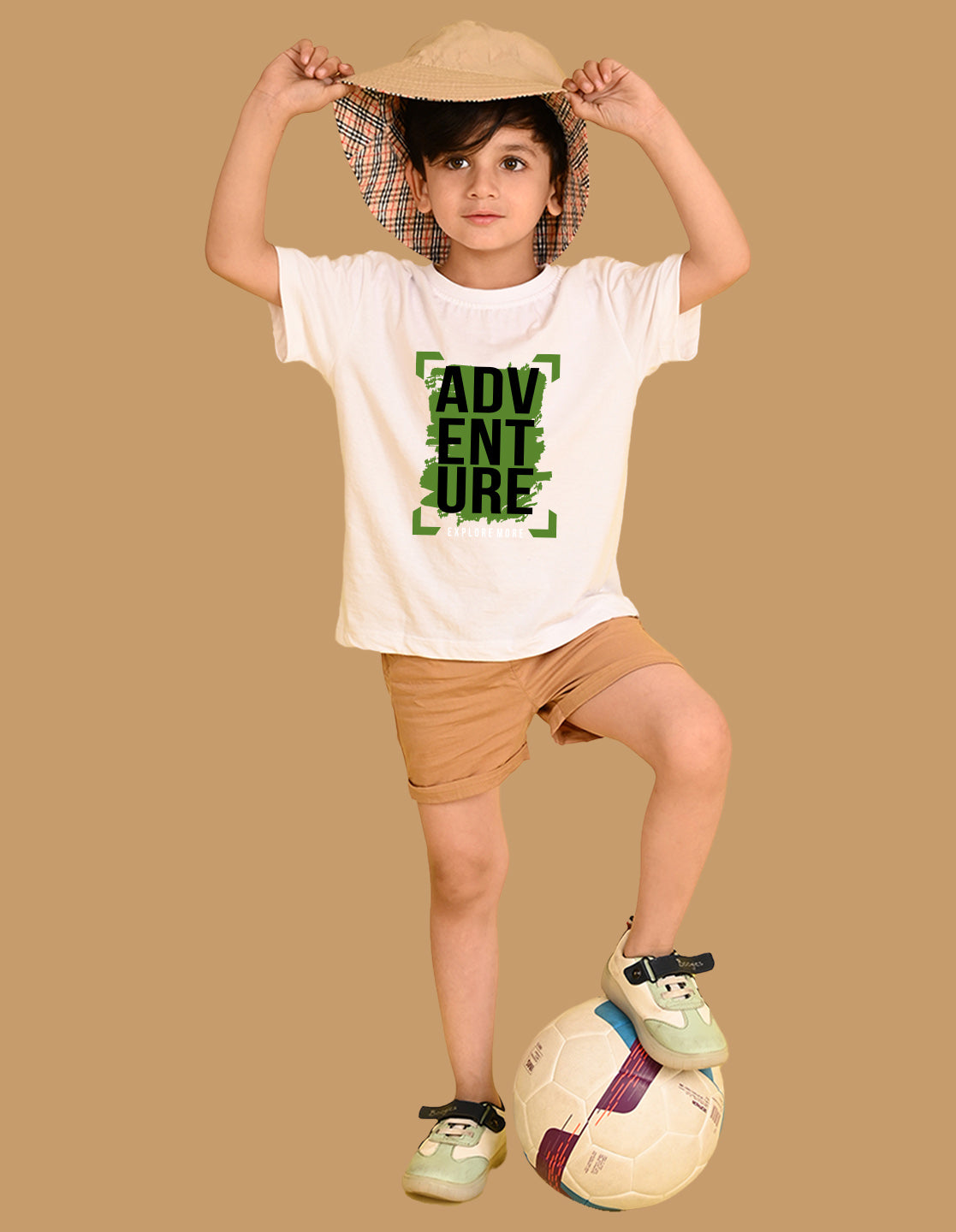 Nusyl Boys White Adventure Text Printed Short sleeve Cotton Blend Oversized T-shirts