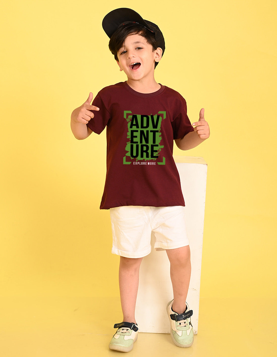 Nusyl Boys Wine Adventure Text Printed Short sleeve Cotton Blend Oversized T-shirts